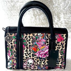 Ed Hardy Black and Pink Leopard Tote
